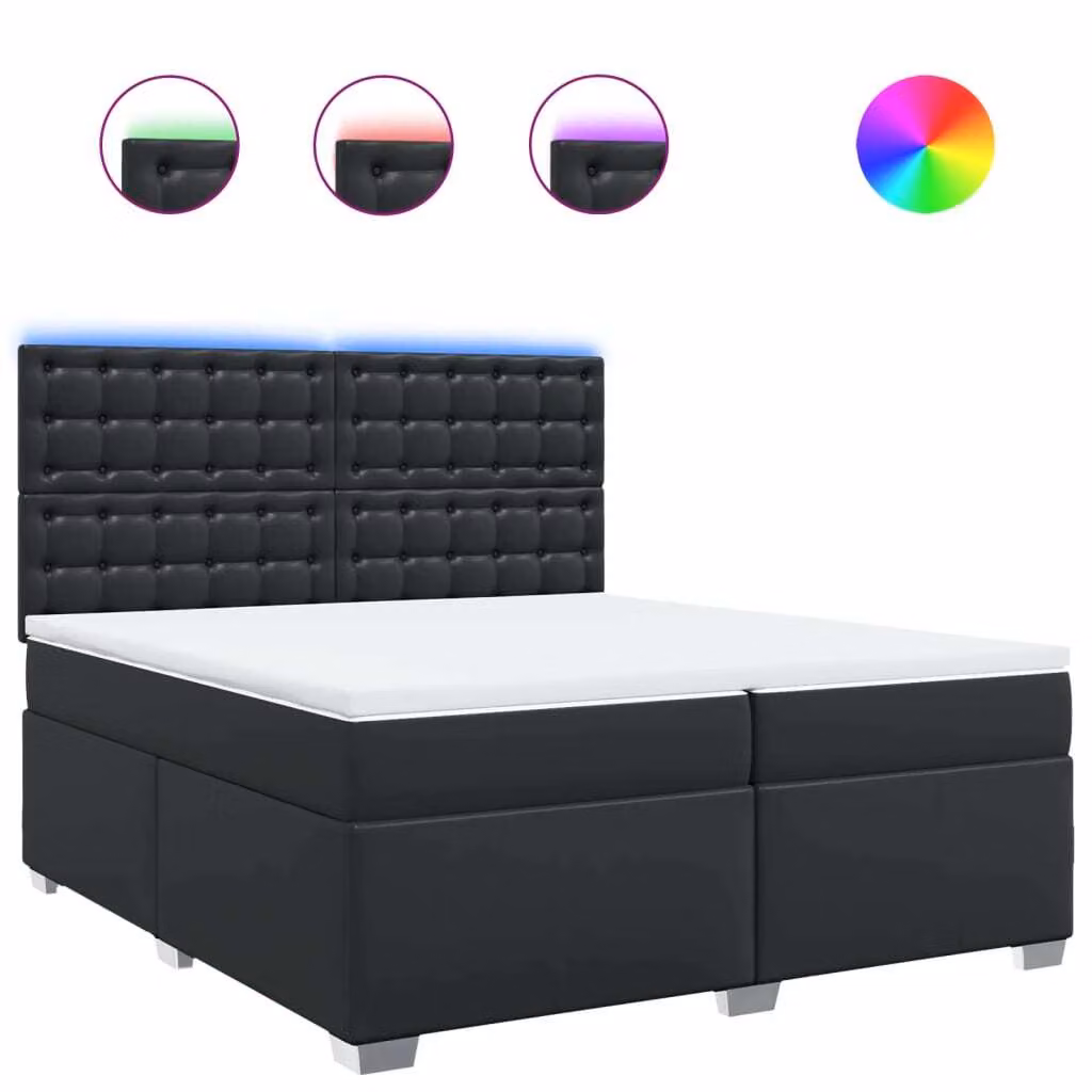 Giroletto a Molle con Materasso Nero 200x200 cm in Pelle finta
