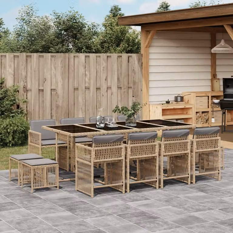 Maison Exclusive - Set Pranzo da Giardino 13 pz con Cuscini Beige Misto Polyrattan