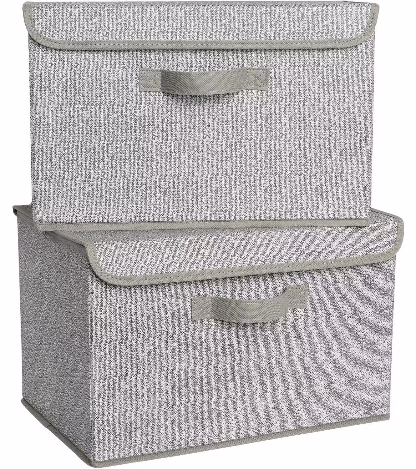 Scatole contenitore con coperchio, 2 pezzi, pieghevoli, in tessuto, colore grigio, dimensioni 40x26x25,5 cm