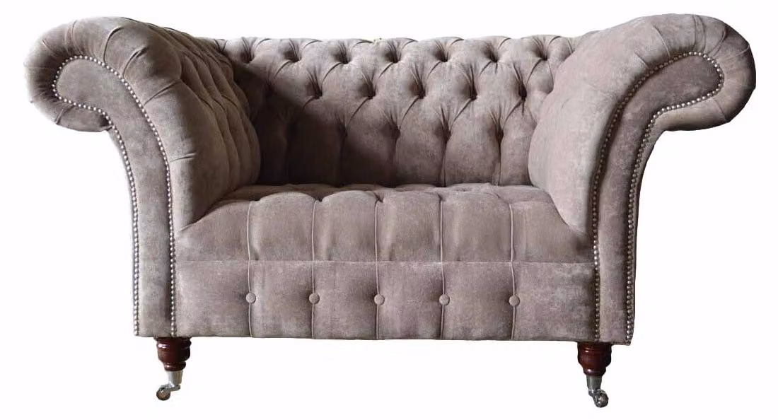 Chesterfield Sofa Couch 1 Sitzer Luxus Textil Stoff Couchen Polster