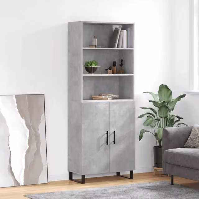 Credenza-Buffet-Armadio da cucina Grigio Cemento 69,5x34x180 cm in Legno Multistrato 527668