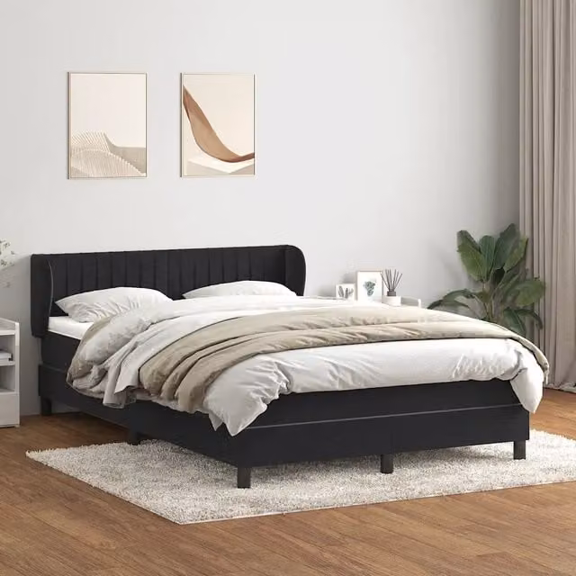 Letto Ibrido vidaXL con Struttura in Legno di Larice e Rivestimento in Velluto Nero e Bianco L/P/H: 163 x 88 x 213 cm – 1