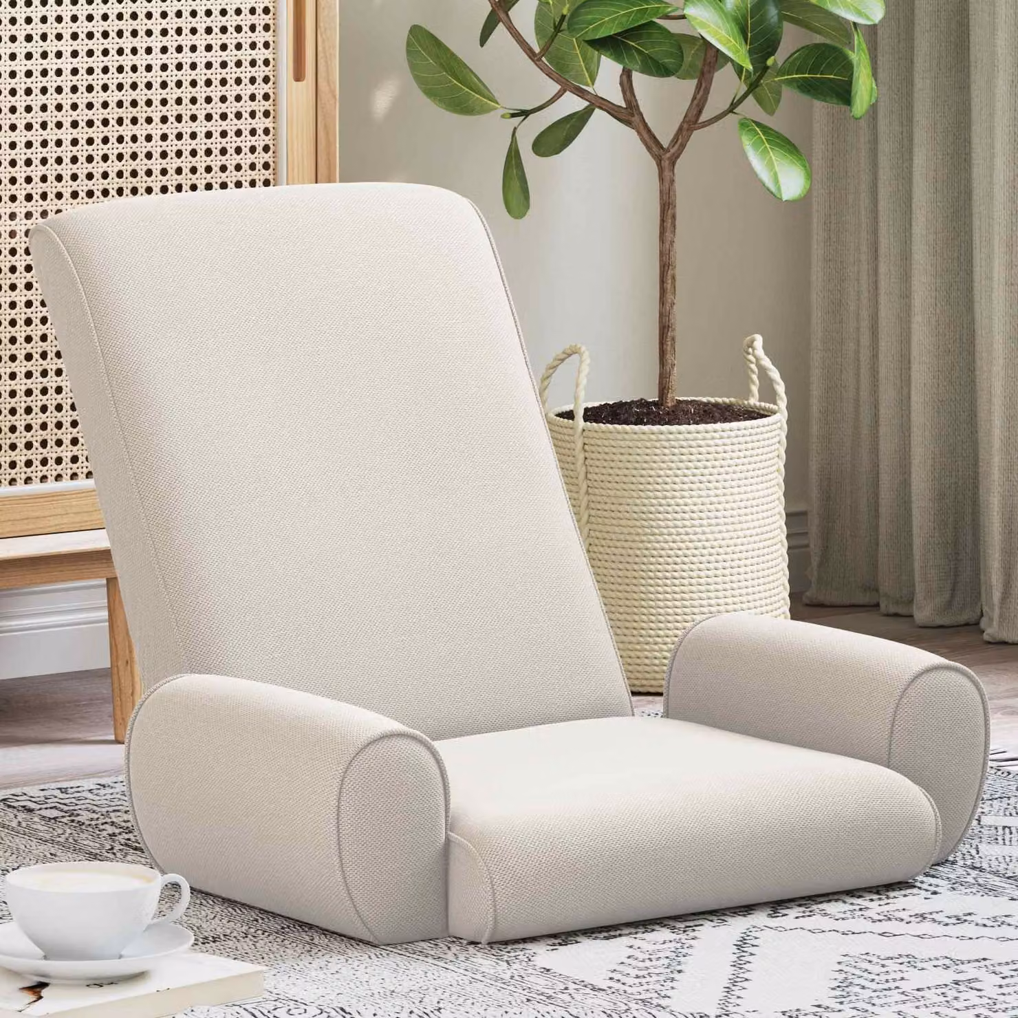 Sedia da pavimento regolabile vidaXL in velluto beige e grigio per soggiorno e camera da letto