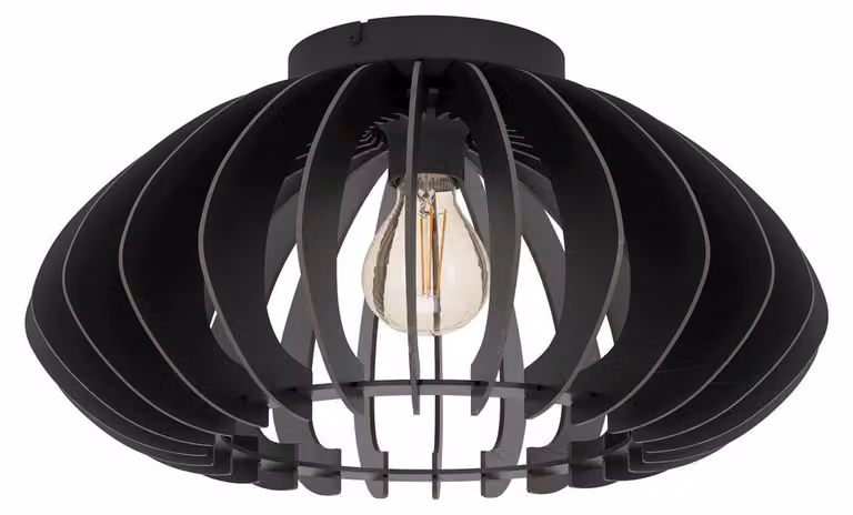 EGLO lampada da soffitto Cossano 3, plafoniera vintage, faretto da soffitto retrò in metallo e legno in nero, lampada da soggiorno con attacco E27, Ø 45 cm