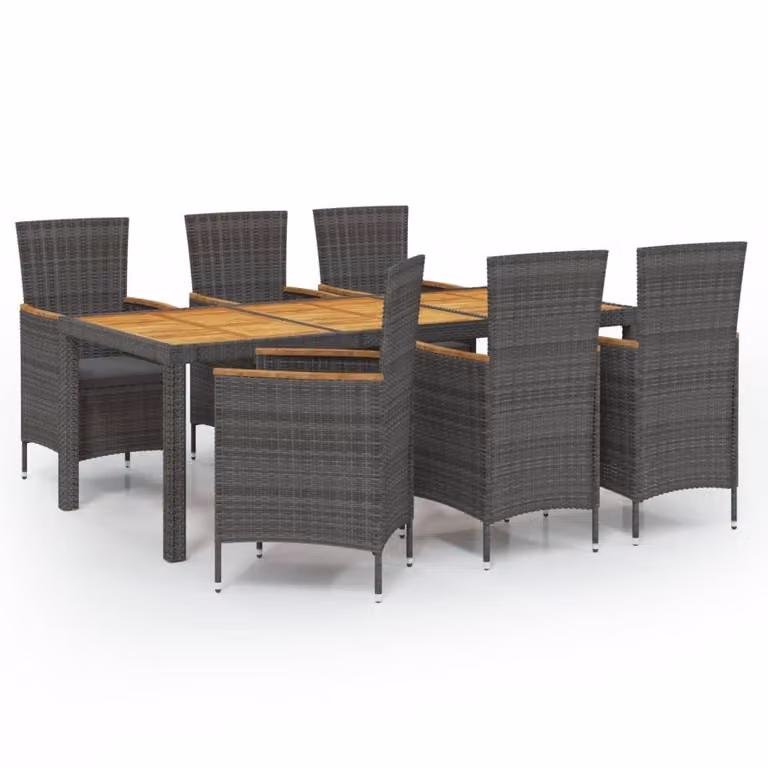 Set da Pranzo per Esterni 7 pz con Cuscini in Polyrattan Grigio