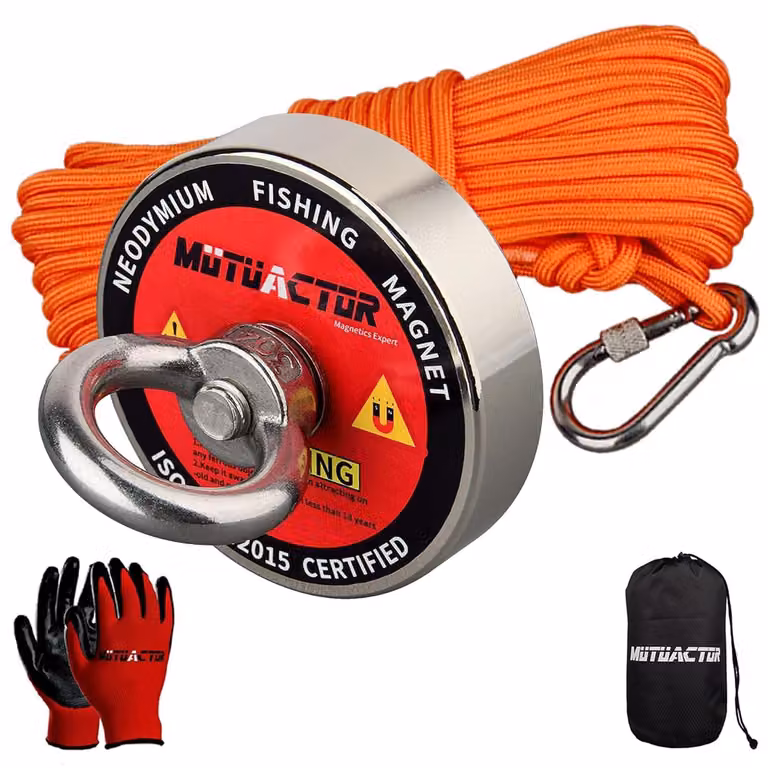 Elettromagnete da 180 kg, diametro 30 mm, con 20 metri di cavo, guanti e custodia, per la pesca magnetica
