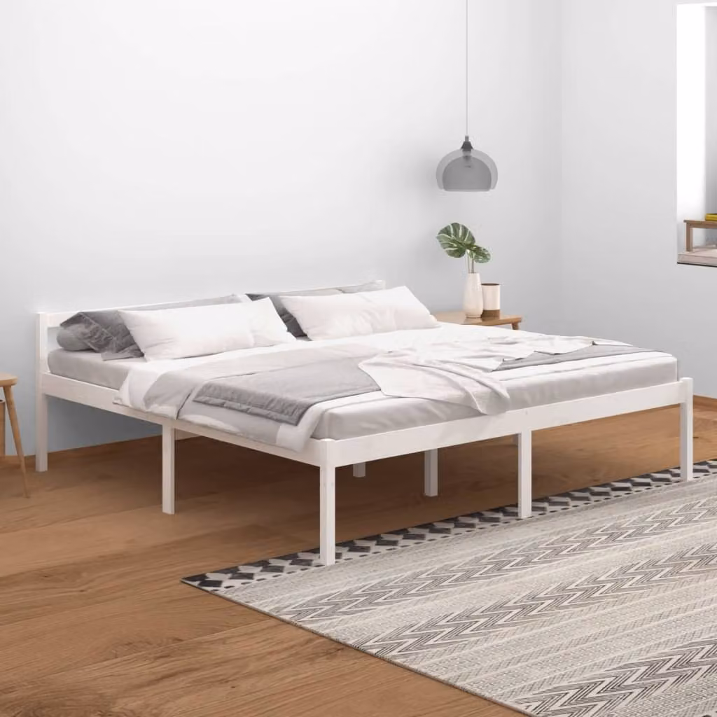 The Living Store Letto Senior bianco 200x200 cm in legno di pino massiccio
