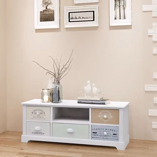 Mobile Porta TV in Stile Francese vidaXL in Legno Verde e Bianco con Decorazioni Floreali L: 100 cm, P: 35 cm, H: 40 cm – 1