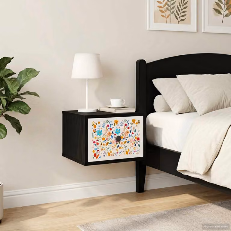 Set di 2 comodini sospesi vidaXL MAINZ in Rovere e Nero moderno per camera da letto