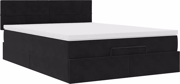 Struttura Letto Pouf con Materasso Nero 140x190 cm in Velluto