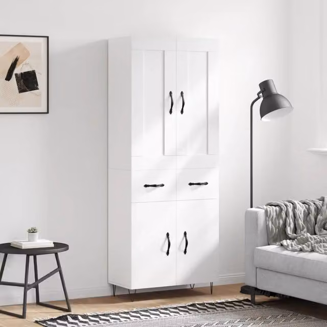 Credenza-Buffet-Armadio da cucina Bianca 69,5x34x180 cm in Legno Multistrato 730460