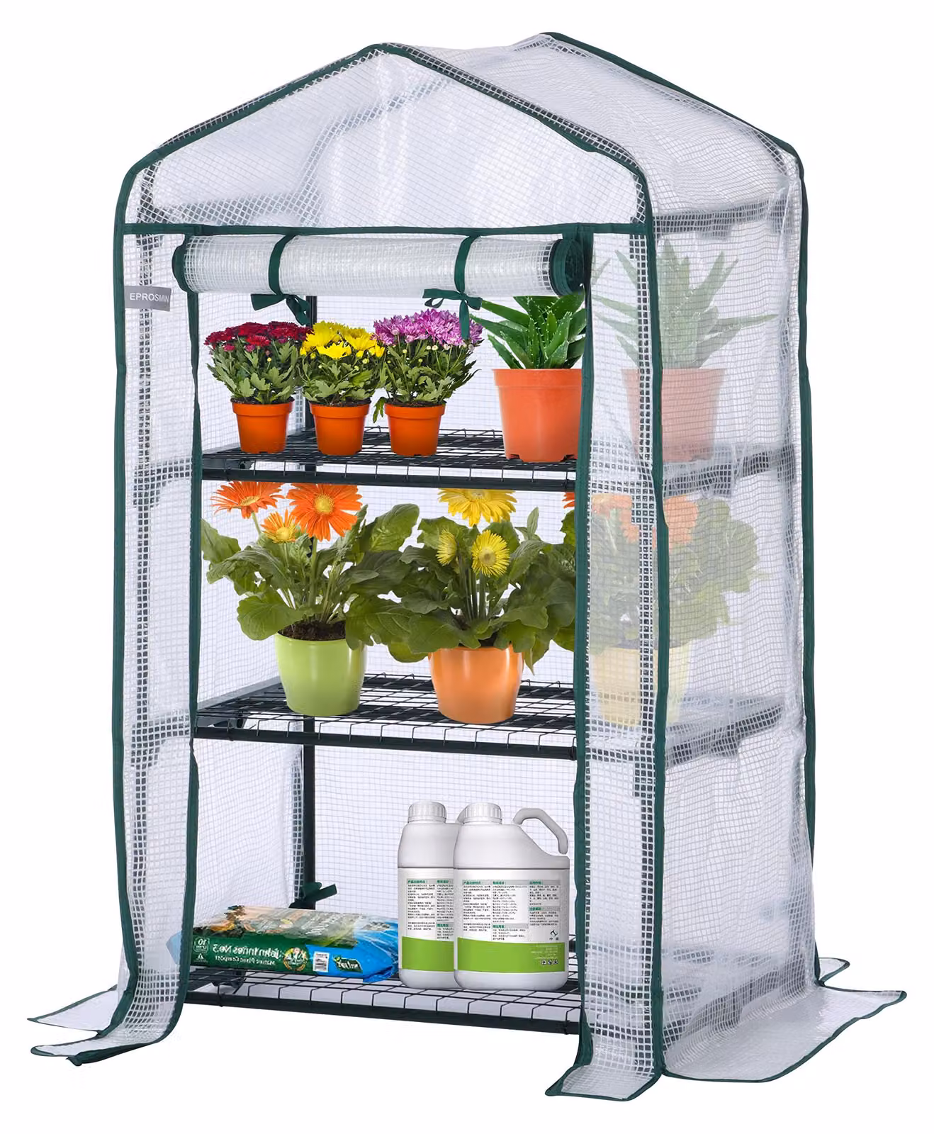 Mini serra con 3 ripiani, copertura impermeabile in polietilene, dimensioni 125x69x49 cm, ideale per il giardino