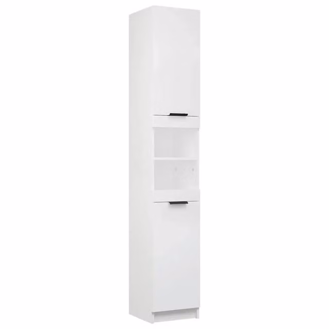 Mobiletto da bagno moderno HELLOSHOP26 in legno composito bianco con ante e ripiani interni L/P/H: 32 x 34 x 188,5 cm