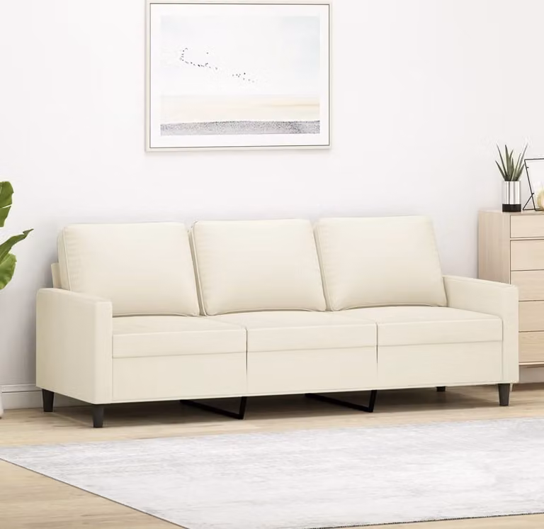 Divano Maison Exclusive, color crema, in velluto, 3 posti, 180 cm