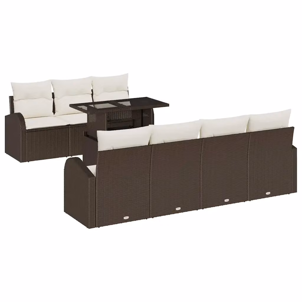 Set Divano da Giardino vidaXL 8 Pezzi Moderno con Cuscini in Marrone e Bianco con Struttura in Acciaio e Rattan – 2