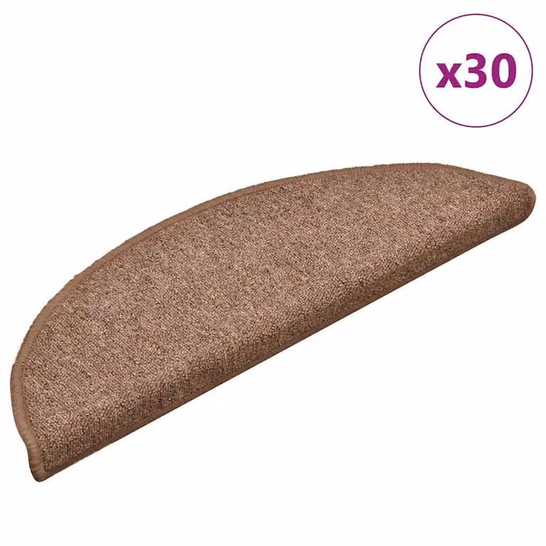 Set di 30 tappetini per scale semicircolari vidaXL, Marrone, in polipropilene antiscivolo e fonoassorbenti, L: 56 cm, P: 17 cm, H: 3 cm