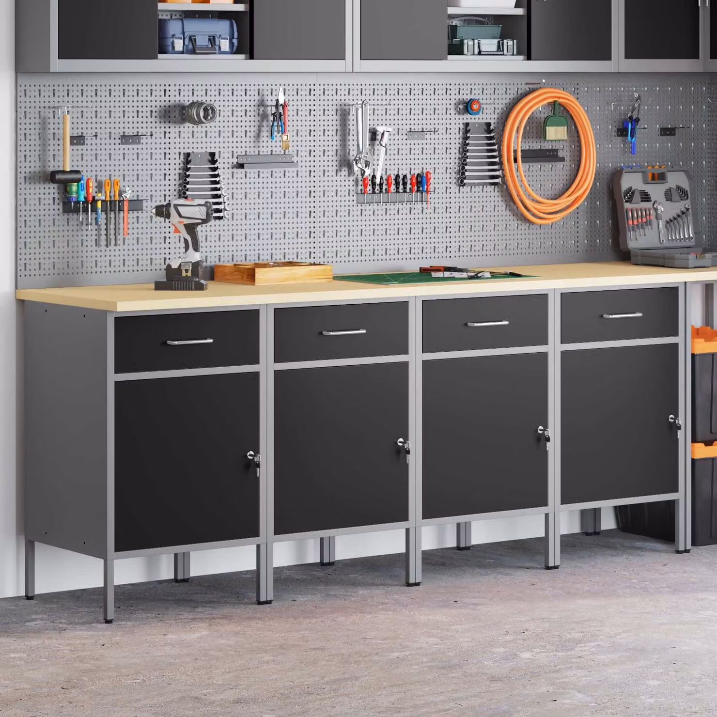 Carrello da lavoro mobile vidaXL con ruote bloccabili, Nero e Grigio, L 200 x P 55 x H 85 cm
