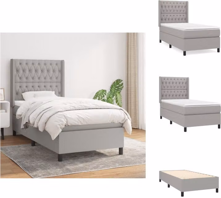vidaXL Letto a molle con materasso grigio chiaro 100x200 cm in tessuto - Letti & strutture letto