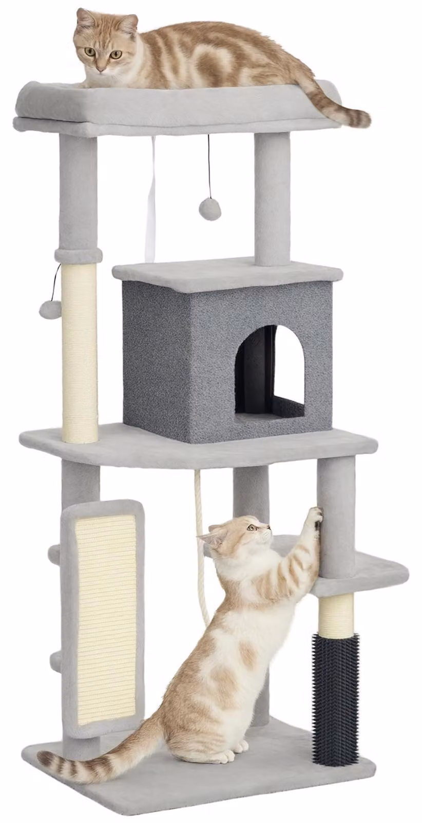 Albero per gatti PawHut con rifugio e cuccia, adatto a gatti fino a 6 kg, altezza 132 cm, colore grigio chiaro