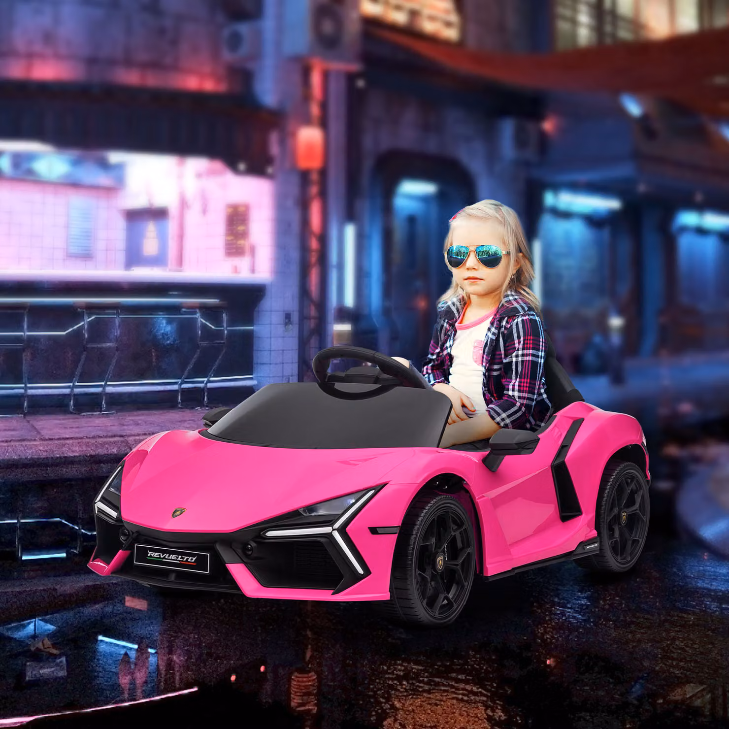 AIYAPLAY Auto Elettrica per Bambini 3-5 Anni con Telecomando, Modello Lamborghini, Rosa, in Plastica e Metallo – 2