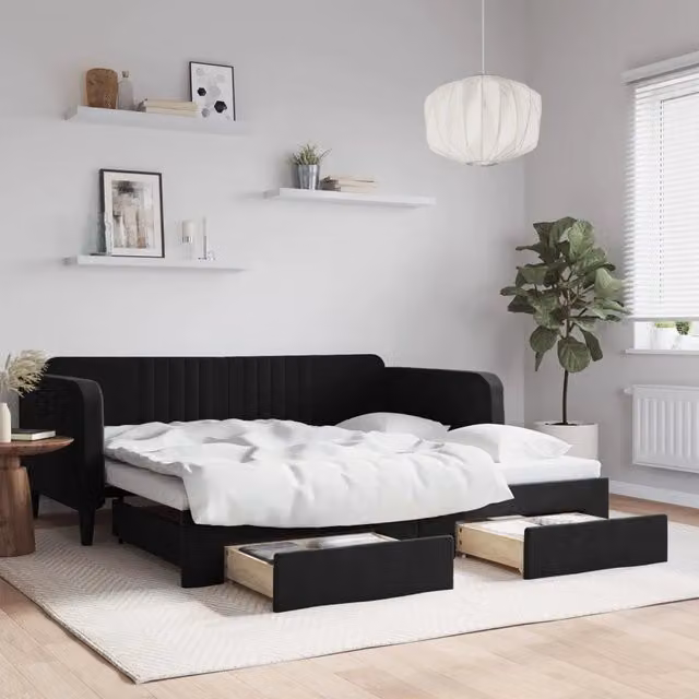 Divano Letto Moderno vidaXL in Velluto Nero per Soggiorno e Camera da Letto