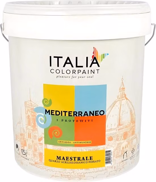 Idropittura quarzo acrilsilossanica fibrata Mediterraneo Maestrale bianco Italia Colorpaint, 14 l