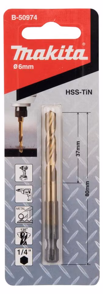 Makita hss-tin 1/4" esagono 6,0x80mm punta per metallo