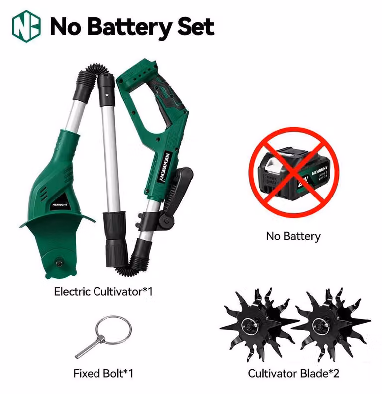 Fresatrice elettrica per giardino - Coltivatore - 21V - Lame da 150 mm - Profondità di lavoro: 15 cm - Larghezza di lavoro: 20 cm - Pieghevole - Senza batteria