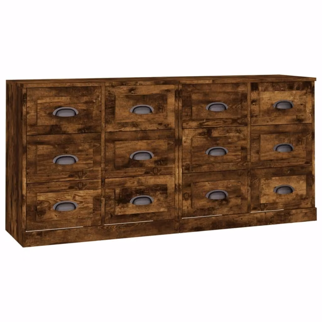 Credenze 2 pz Rovere Fumo in Legno Multistrato
