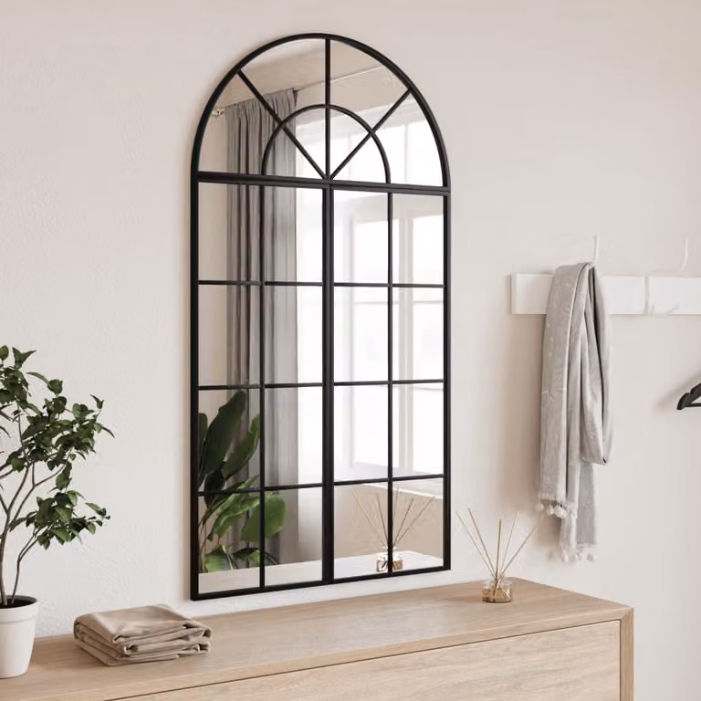 Specchio da parete ad arco vidaXL in metallo e vetro nero L: 60 cm, H: 110 cm