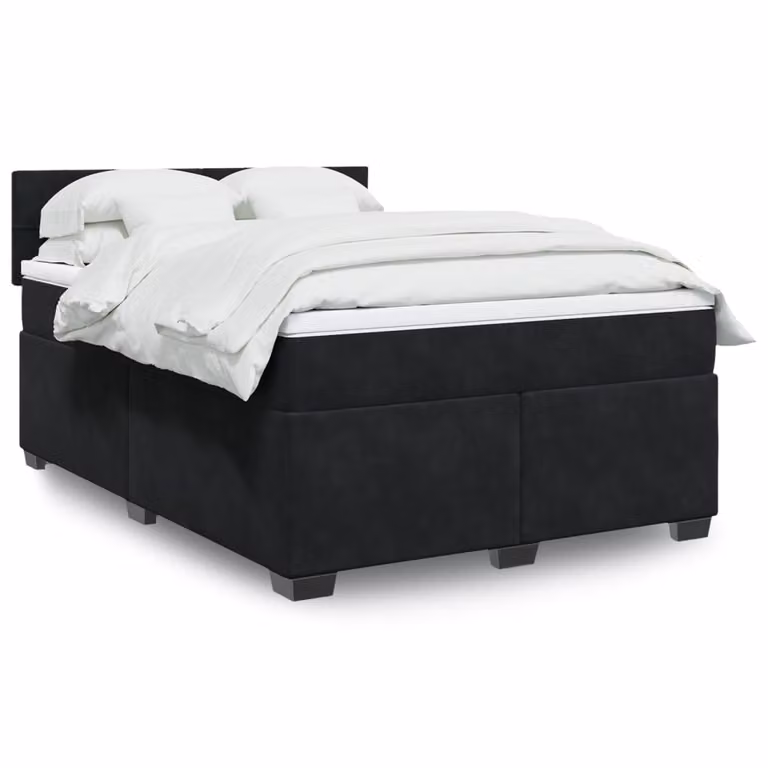 vidaXL Giroletto a Molle con Materasso Ibrido in Velluto Nero L/P/H: 140 x 200 x 25 cm