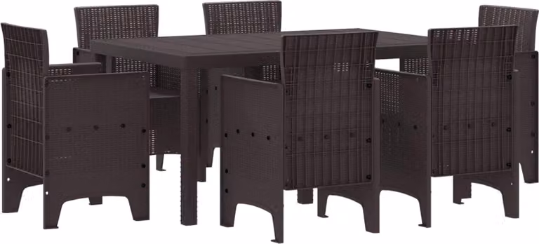 Set da Pranzo per Giardino 7 pcs Marrone Rattan Polt