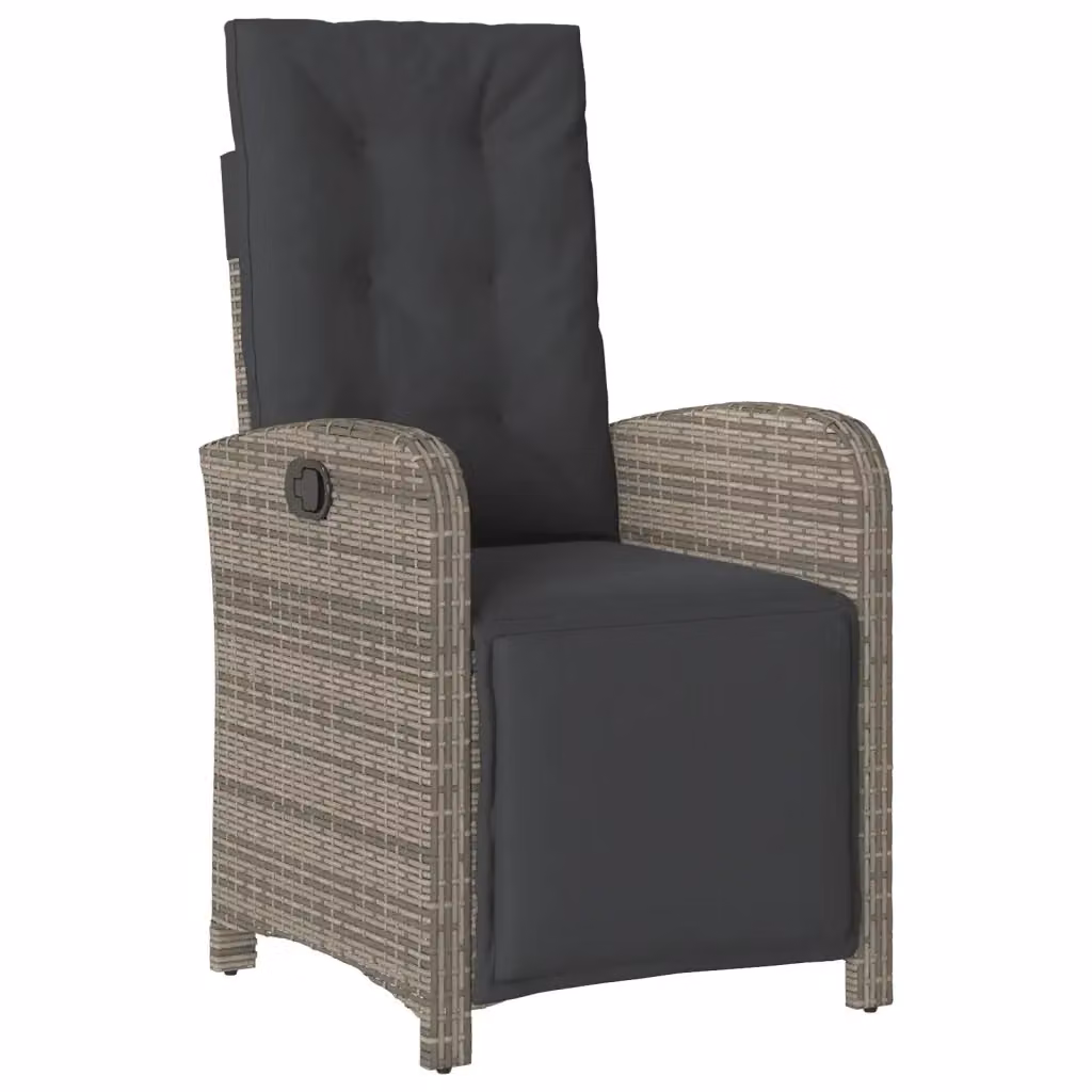 Sedia Reclinabile da Giardino vidaXL in Polyrattan Grigia con Poggiatesta Regolabile e Braccioli – 2