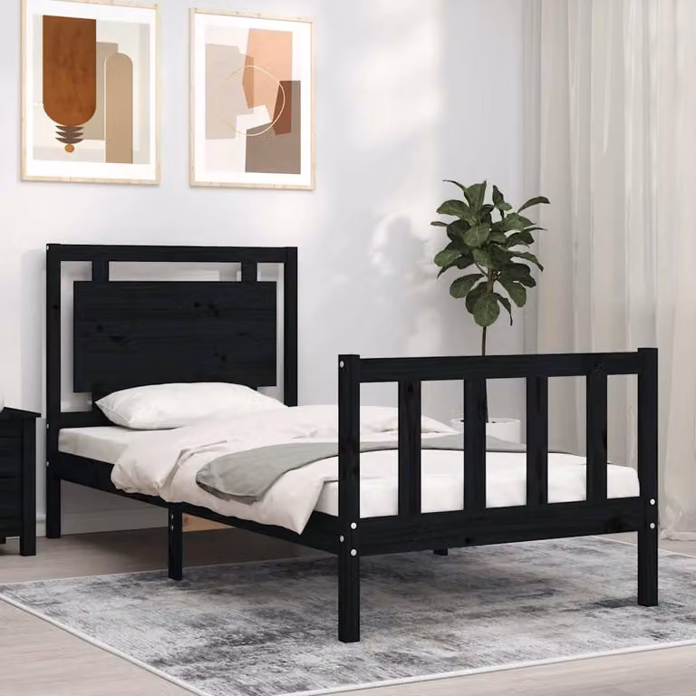 Letto singolo vidaXL con testiera in legno massello di pino nero L/P/H: 190 x 80 x 80,5 cm