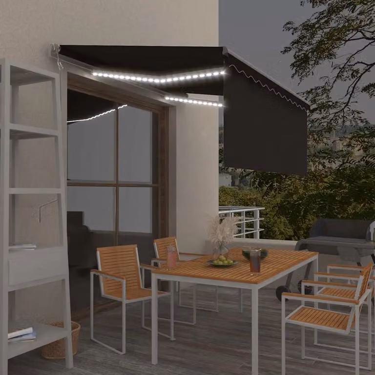 vidaXL Tenda da Sole Automatica con LED e Sensore Vento, Colore Antracite, L: 3,5 m x P: 2,5 m