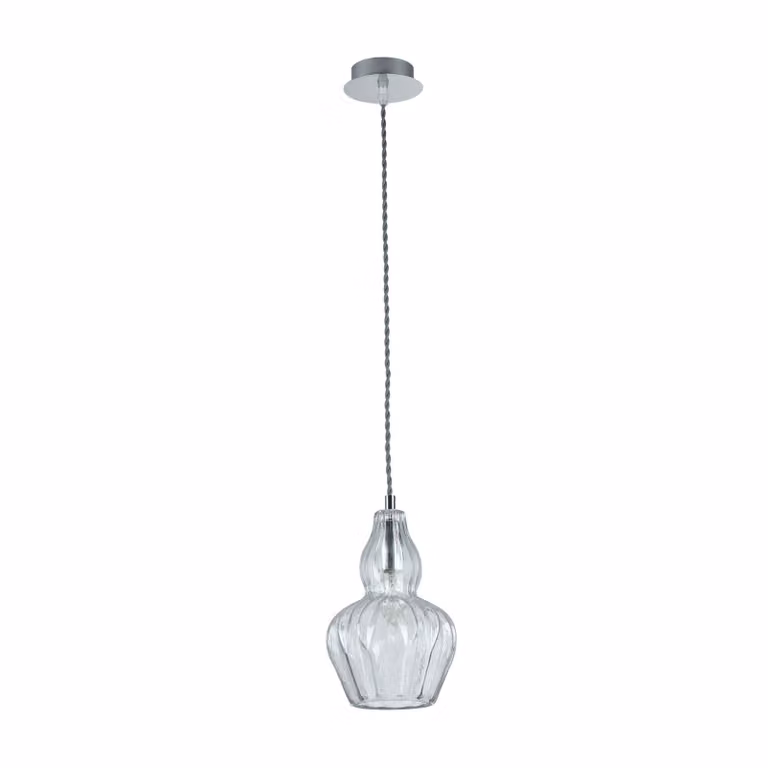 Sospensione Contemporanea Eustoma Metallo Nichel 1 Luce Diffusore Vetro Trasp.