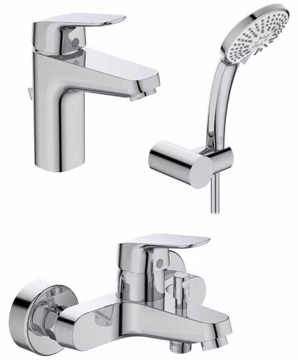 Ideal Standard Ceraflex BD013AA set di miscelatori cromati (contiene miscelatore per lavabo, miscelatore per vasca a vista e set per doccetta)