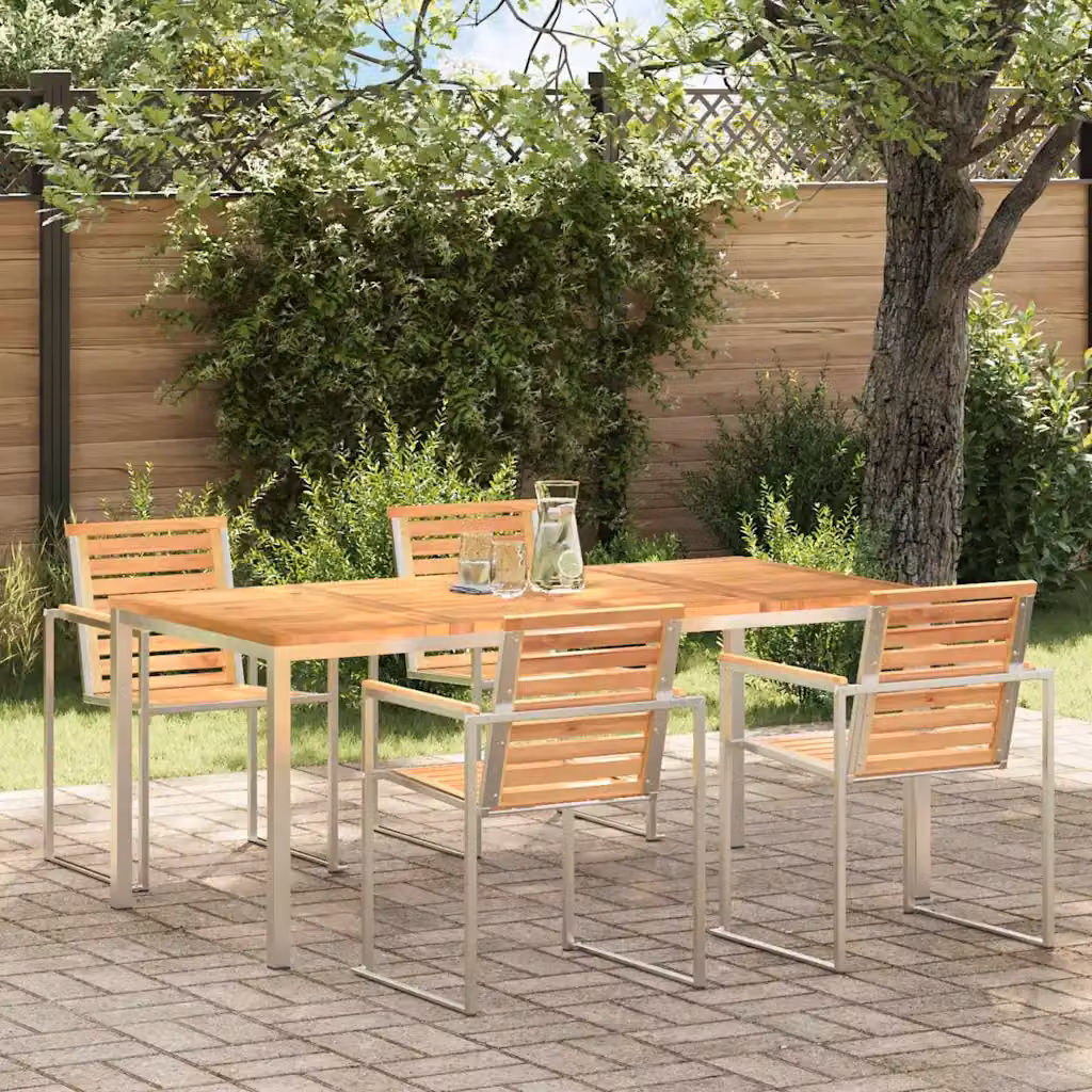 vidaXL Tavolo da pranzo rettangolare moderno in legno di teak e acciaio inossidabile marrone L/P/H: 180 x 90 x 75 cm