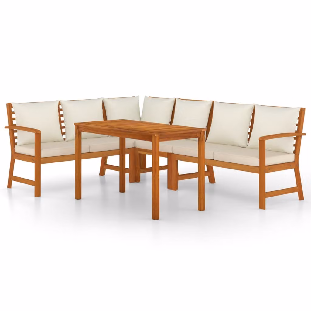 Set da Pranzo Giardino 5pz con Cuscini Legno Massello di Acacia
