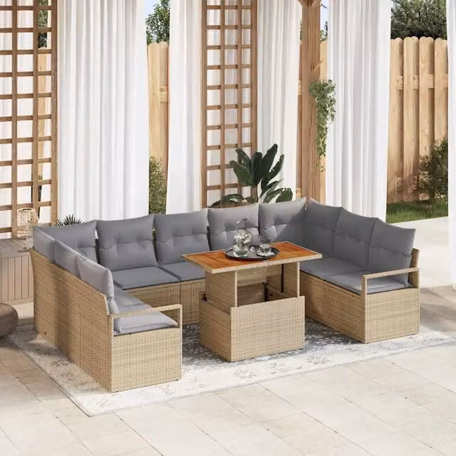 Set Divano da Giardino 10 pz 9-Numero di posti Beige e grigio 3349755