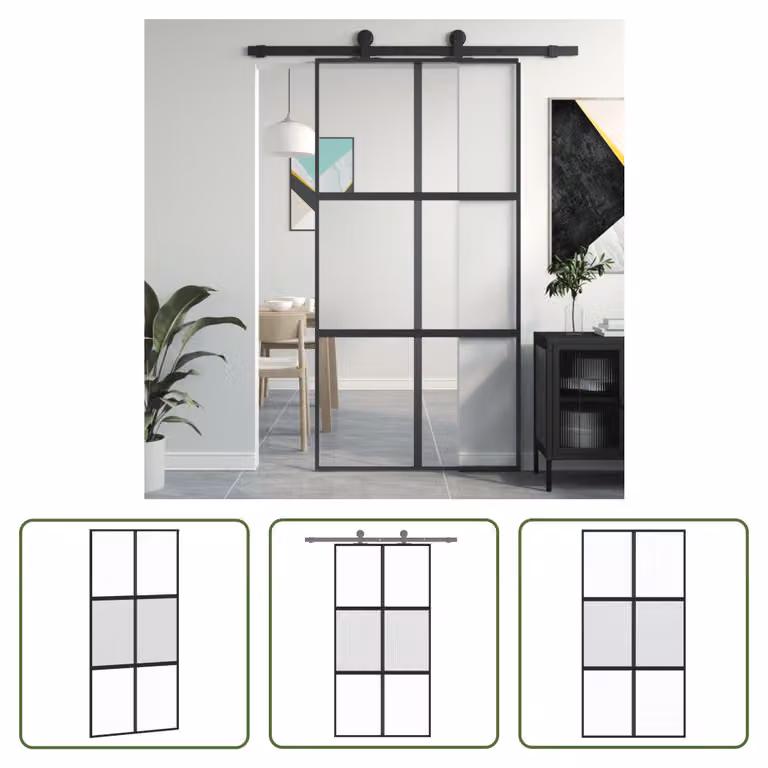 The Living Store Porta scorrevole nera 102,5x205 cm in vetro temperato e alluminio