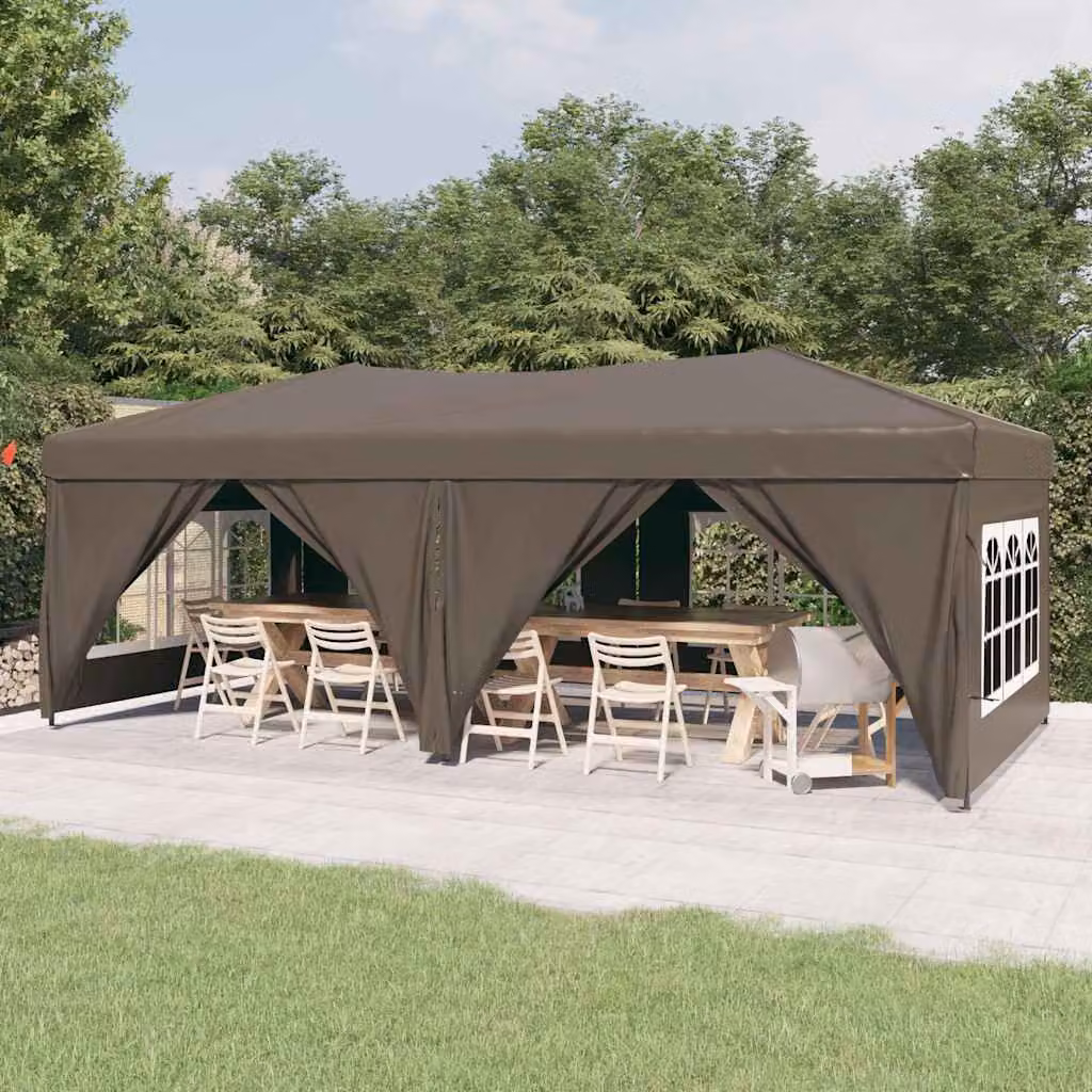 vidaXL Tenda per Feste Pieghevole con Pareti Laterali Beige e Marrone – 1