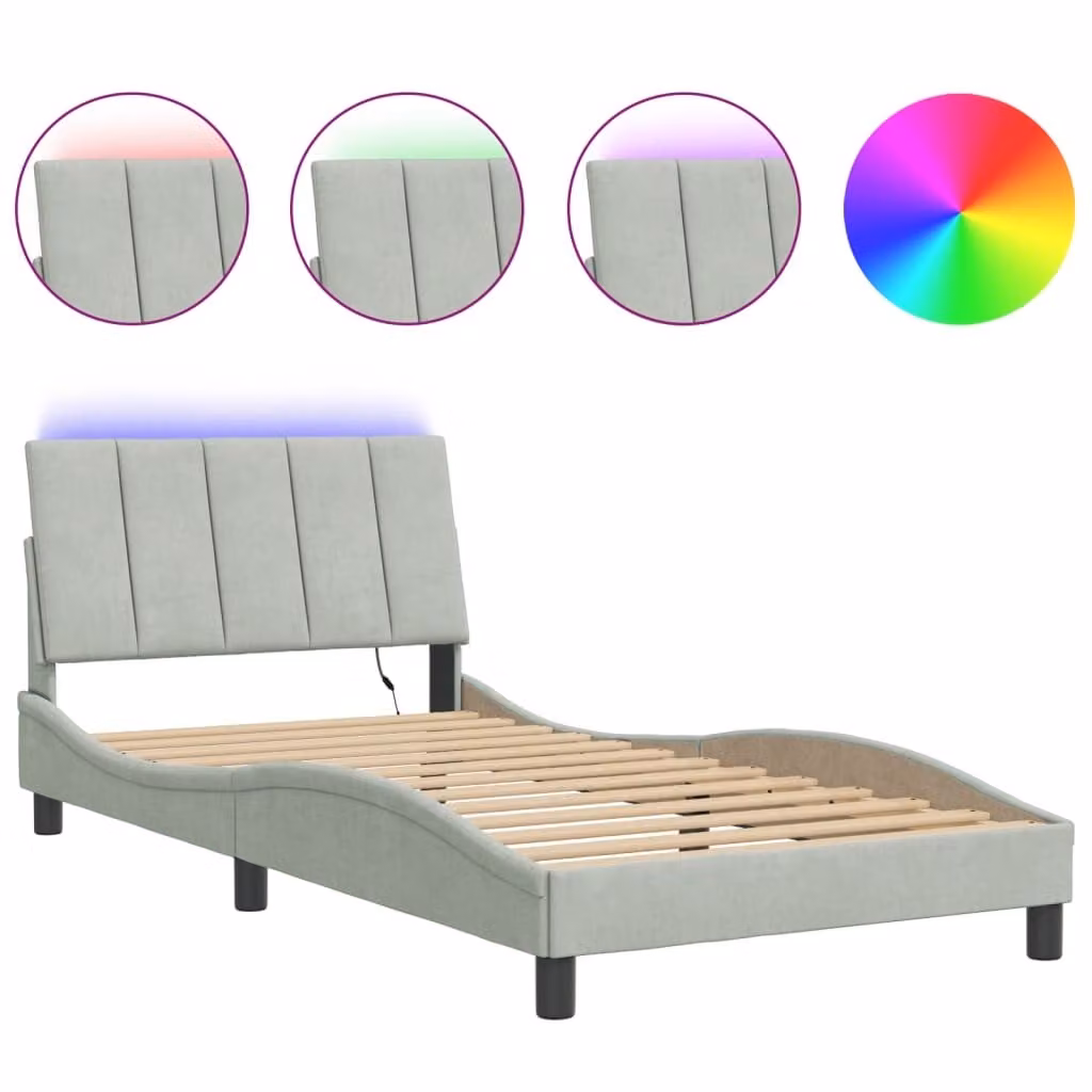 Giroletto con LED senza Materasso Hanko Grigio Chiaro 100x200 cm in Velluto