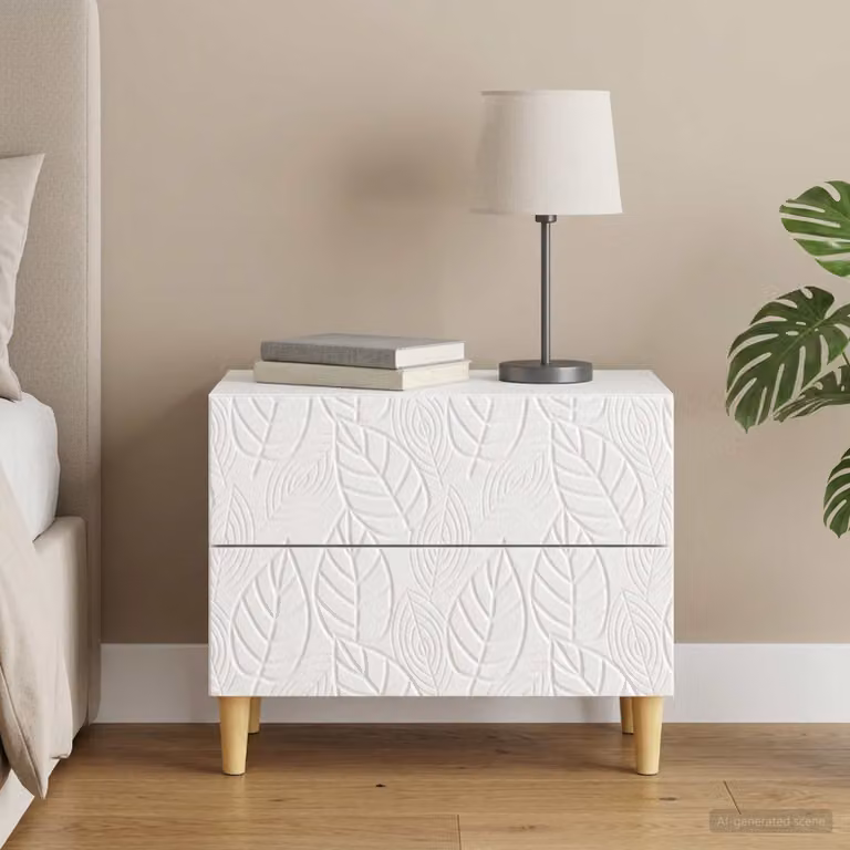 Comodino moderno vidaXL in legno ingegnerizzato bianco lucido L: 62 cm, P: 34,5 cm, H: 48 cm