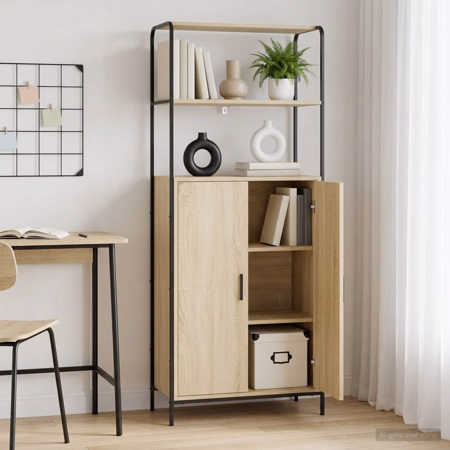 Credenza moderna vidaXL in rovere, colore beige e marrone, con ante a battente e ripiani interni, L 40 cm x P 33 cm x H 161 cm
