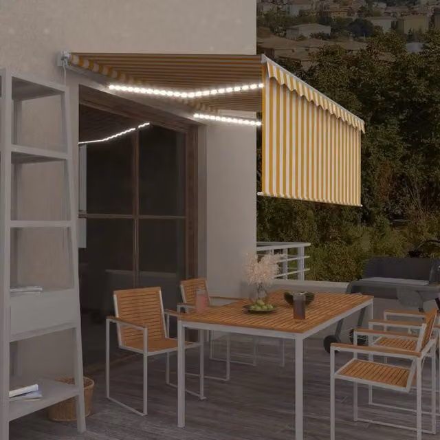 Tenda Sole Retrattile Manuale Parasole LED 3x2,5m Gialla Bianca 3069263