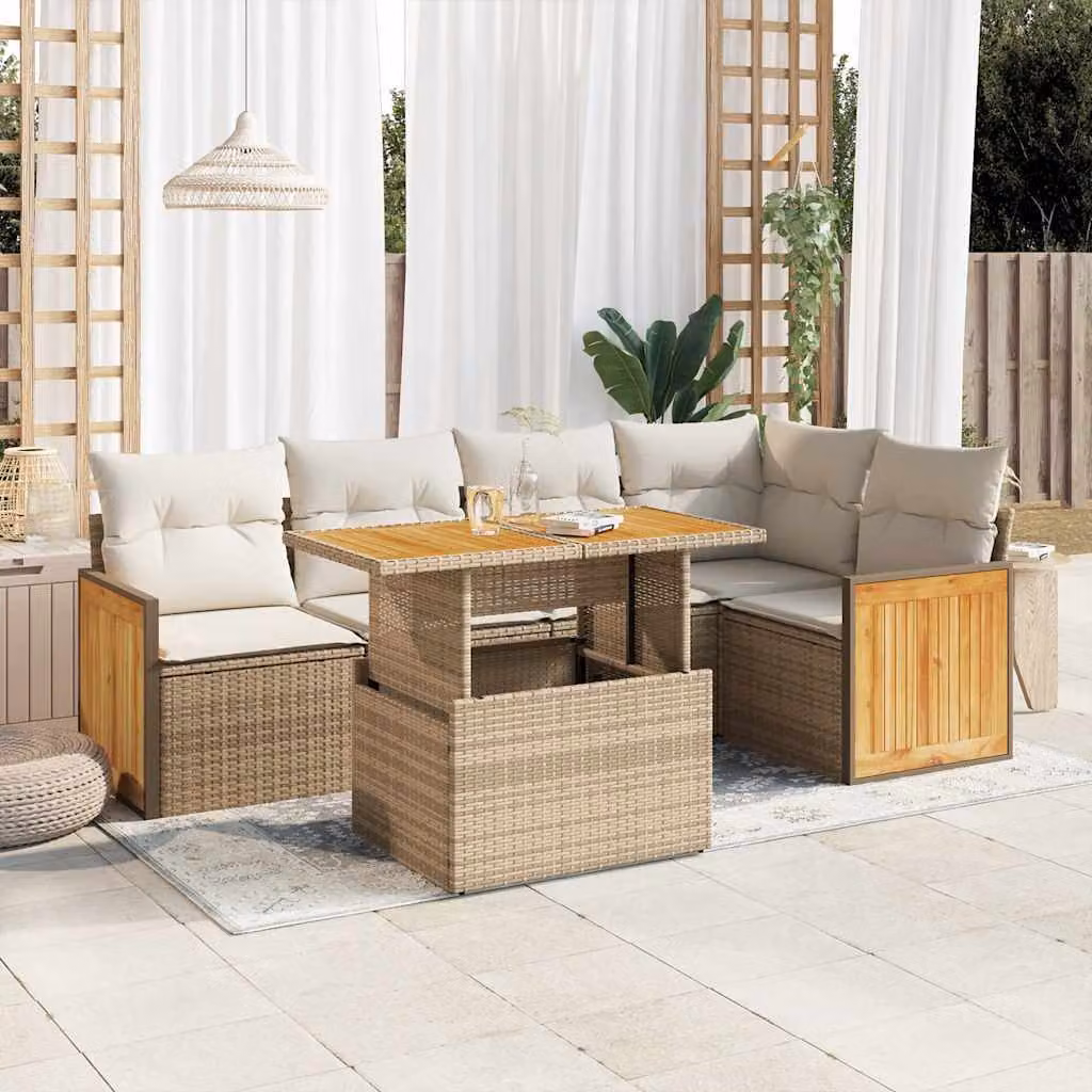 Maison Exclusive - Set Divano da Giardino 6 pz con Cuscini Beige Polyrattan Acacia
