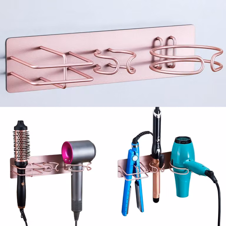 Supporto a parete per asciugacapelli e vaporizzatore - Senza foratura - Oro rosa