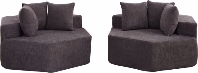 Poltrona singola esagonale in tessuto chenille con design modulare e versatile