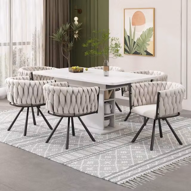 Set di 6 sedie da pranzo Mivray girevoli a 360 gradi con rivestimento in tessuto beige e struttura in metallo opaco